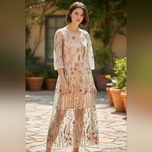 Floral Embroidered Sheer Dress